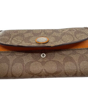 Coach Flap Brown Signature C Coated Canvas Wallet